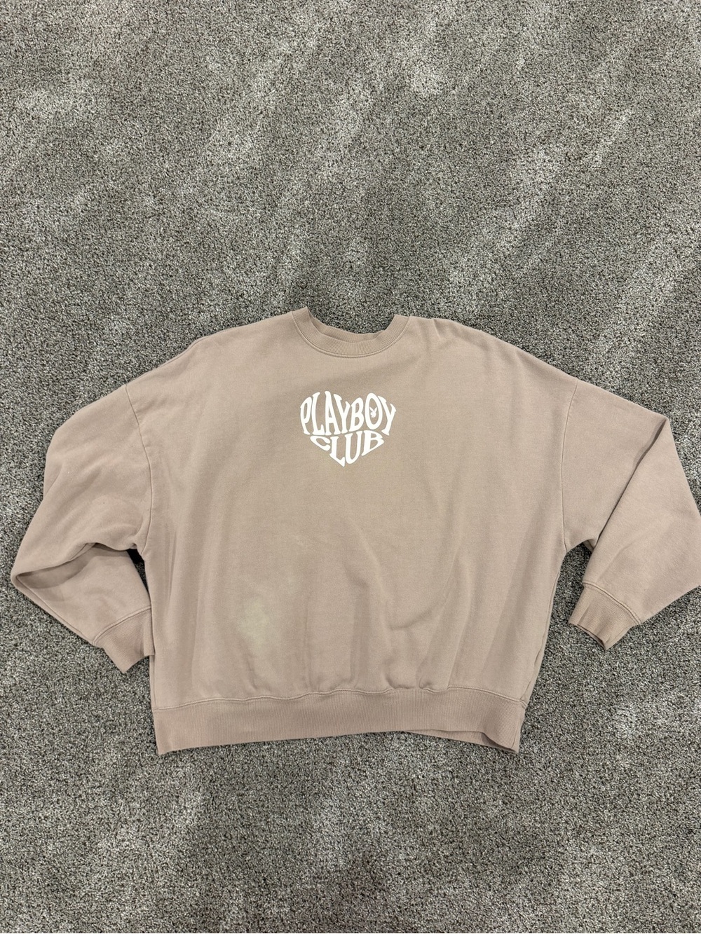 PLAYBOY Taupe Crewneck Sweatshirt with White Logo - Women